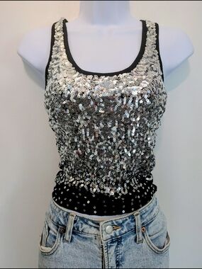 Black Sequin Tank Top - Women's Sparkle Crop
